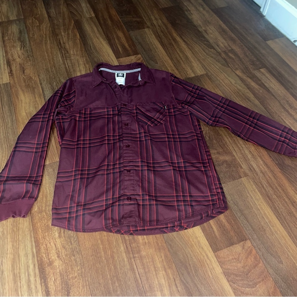 Mens adidas Bossk Plaid Shirt Maroon Red Black Long Sleeve Button Up Size L